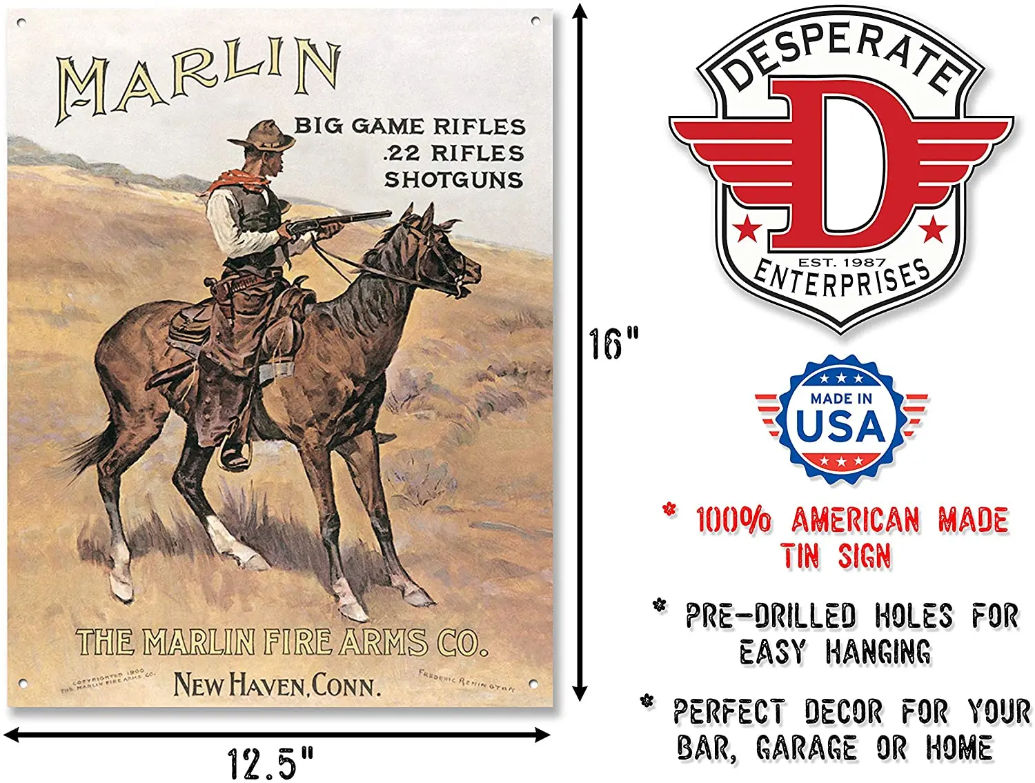 

Desperate Enterprises Marlin Big Game Rifles Shotguns Tin Sign, 10.5" W x 16" H