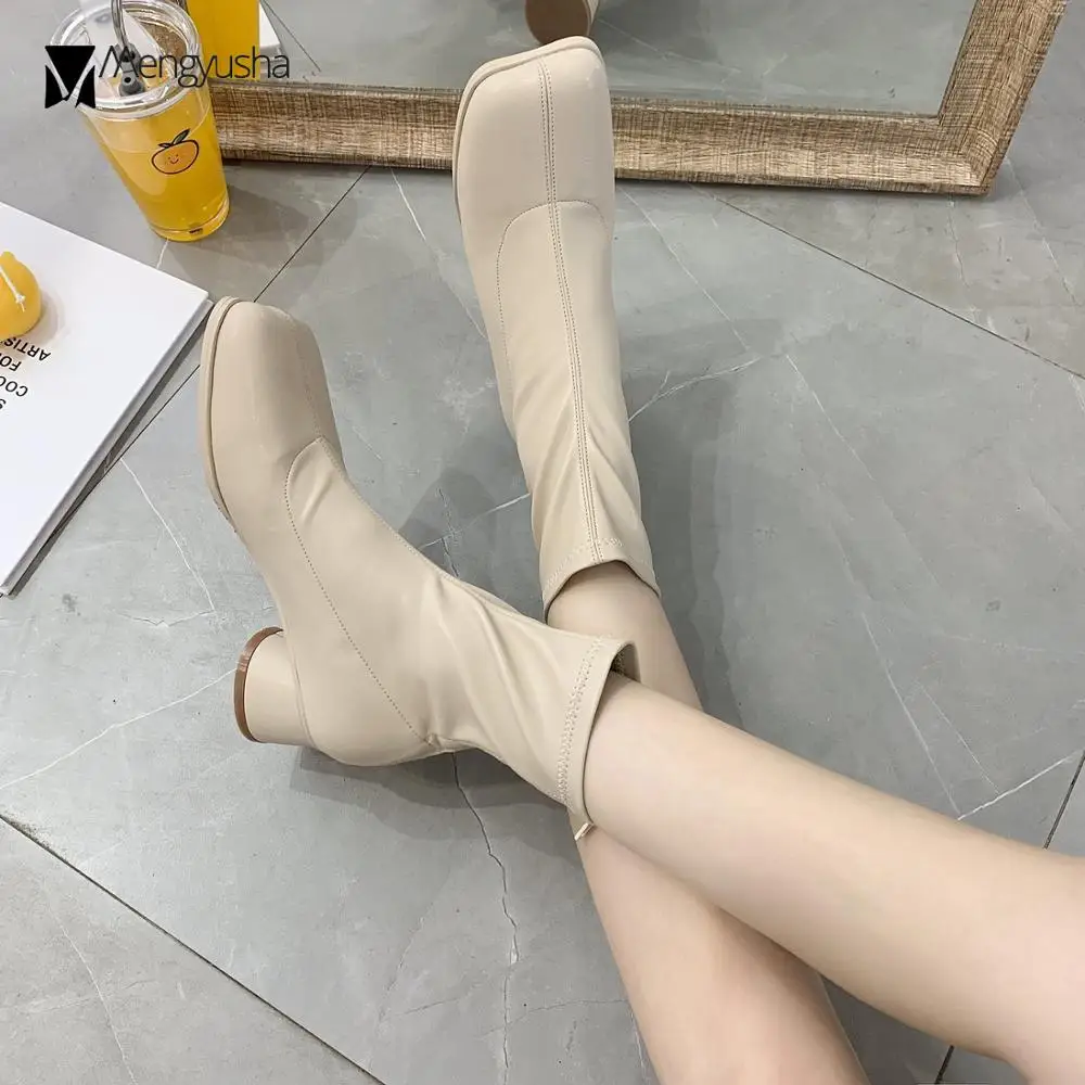 Круглые каблуки с разрезом на носке обувь в стиле знаменитостей botas короткие