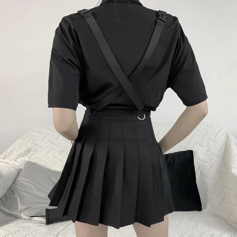 Goth Girl Blouse 2020 New Summer Fashion Jk Tie Short Sleeve Loose Harajuku Punk Grunge Style Streetwear Dark Black Femme | Женская
