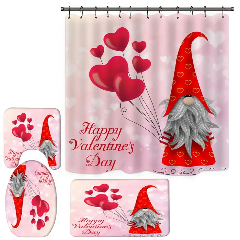 

Shower Curtains Bathroom Curtain Valentines Day Rose Petal Love Bath Set Toilet Cover Mat Non-Slip Romantic Valentines Day