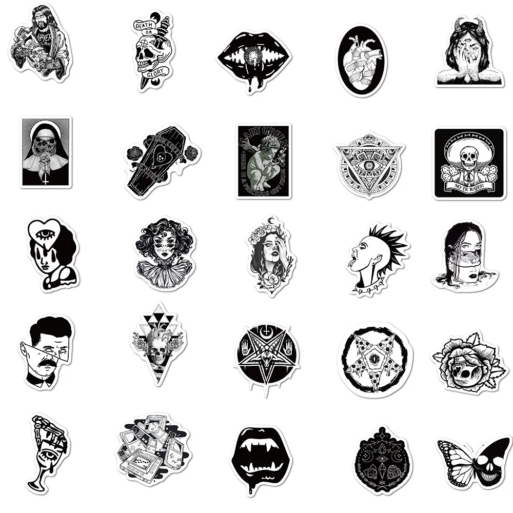 50100pcs black white punk style gothic horror graffiti stickers laptop guitar phone car waterproof cool sticker decal kid toy free global shipping