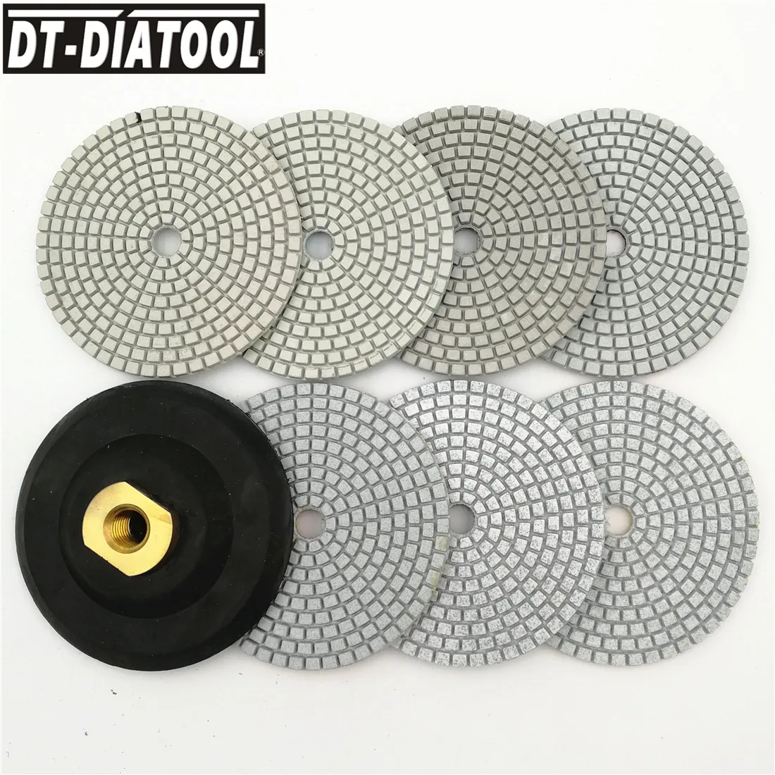 

DT-DIATOOL 7pcs/set 100mm/4" Diamond Sanding Disc Wet or Dry Polishing Pads with M14 Thread Backer For Natural Artificial Stone