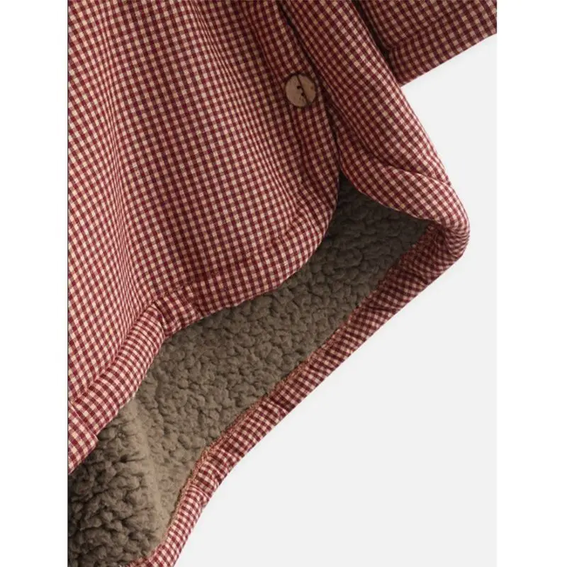 Coat Autumn And Winter New Women's Plaid Loose Plus Velvet Buttons High Street Hooded Jacket Manteau Femme | Женская одежда