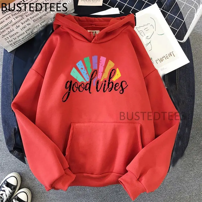 

Good Vibes Women Hoodies Harajuku Aesthetics Harajuku Ulzzang Autumn 2021 New Fashion Casual Fun Long Sleeve Hooded Hoodies