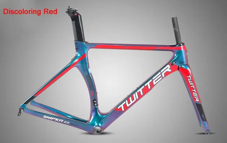 

700C Road Bike 18k Carbon Frame Discolored Road Bicycle Racing Frame+Fork+Seatpost Cable Routing Internal C Brake F9X100 R9X130