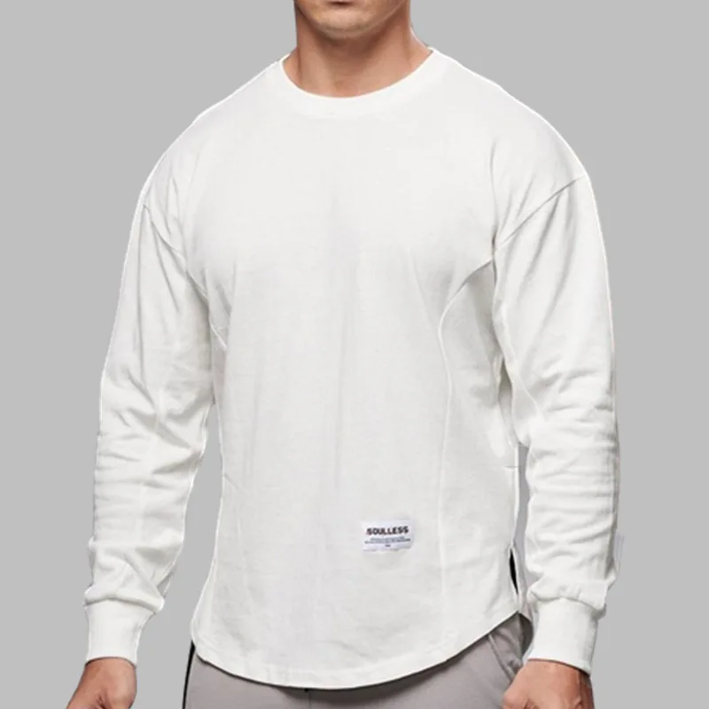 Men Long Sleeve Shirts Solid Cotton T Shirt  Curved Hem Mens Autumn Shirt for Men Workout Streetwear