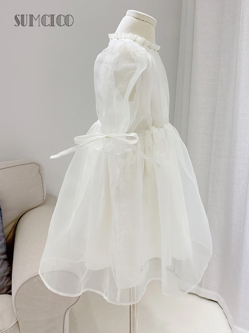 Sumcico 2020 новейшее платье для девочек белое из органзы с бриллиантами в стиле