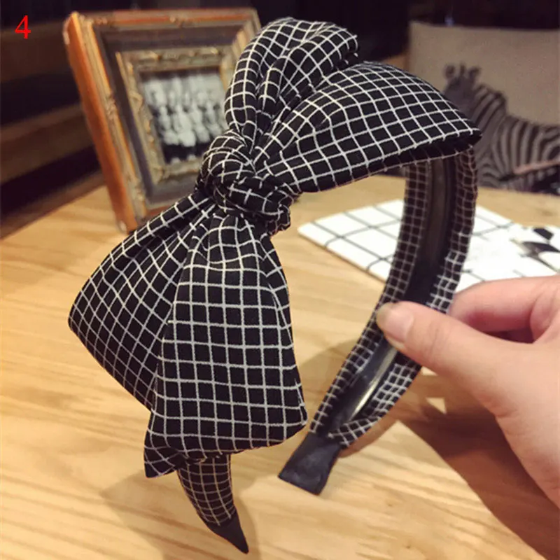 

Girl Bowknot Wide Side Hair Hoop Bow Headband Striped Plaid Point Hair Band Headwear Toothed Non Slip Head Hoop Hair Accessories