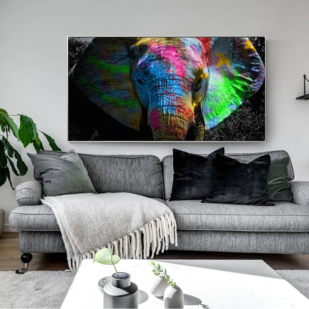 

Colorful Elephant Graffiti Art Canvas Paintings Wall Posters and Prints African Animals Wall Art Pictures Kids Room Decoration