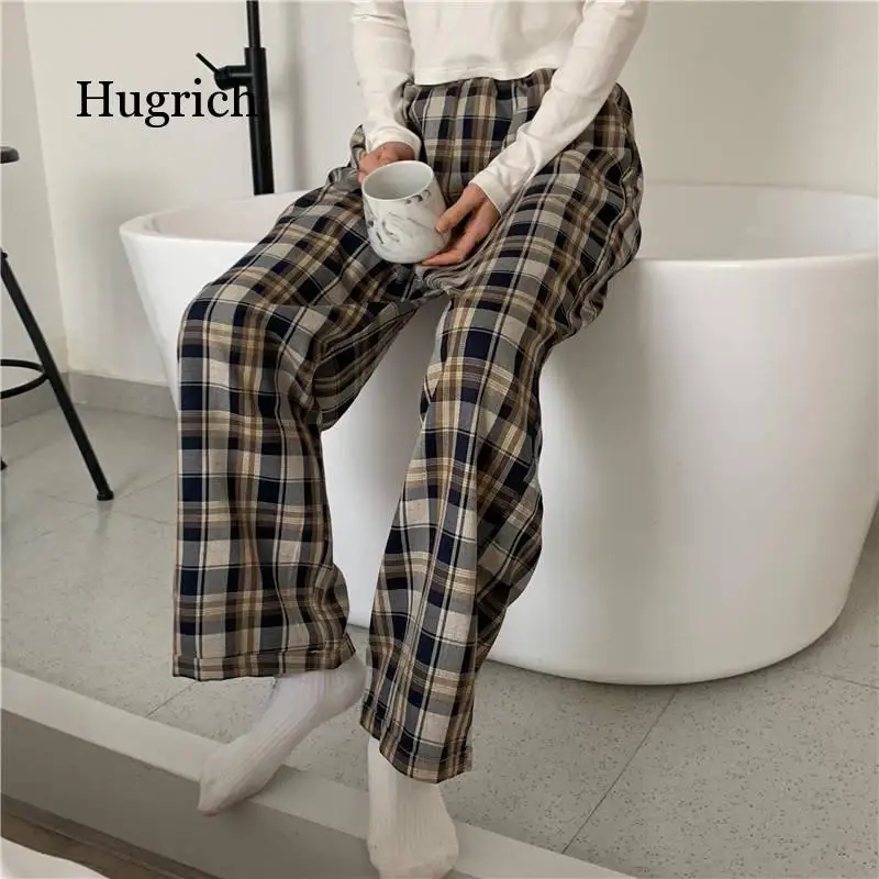 

Pants for Women Vintage Plaid Pants Fashion Korean Style Wide Leg Pants Women Summer Blue Harajuku Oversized Trousers