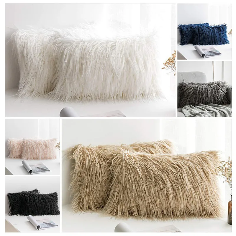 Плюшевые длинные наволочки Fuwatacchi темно-синие для домашнего дивана декоративные