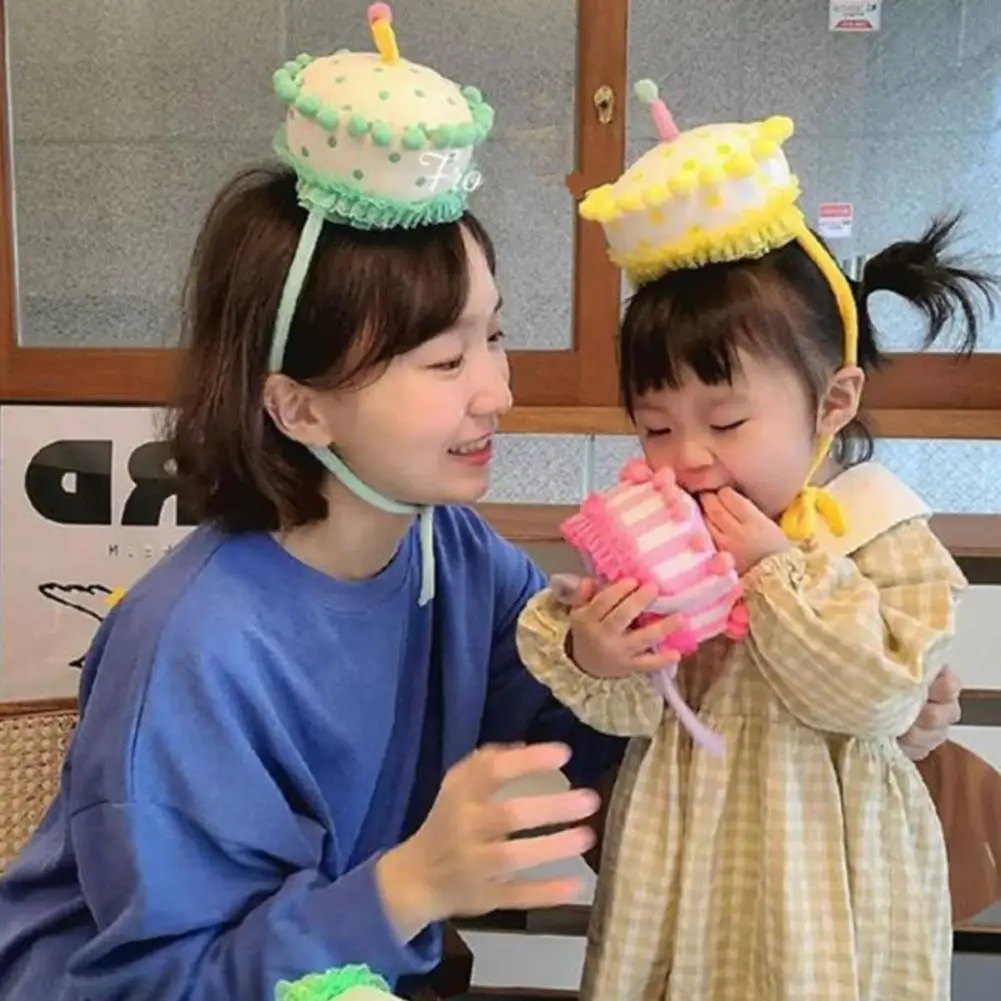

Cute Korean Style Kid's Crown Cake Hat Headband Cake Decoration Cartoon Creative Multi-color Elastic Birthday Party Headband