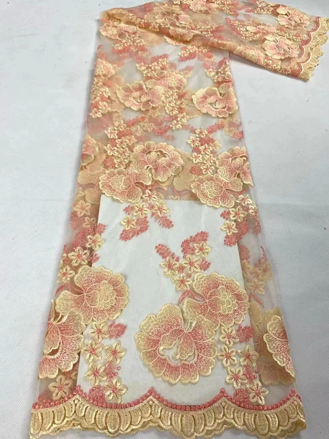 

NCDN02 High Class African Net Lace Fabric,Fancy Flower Embroidered Tulle Lace Fabric,French Lace Fabric for Party/Wedding Dress