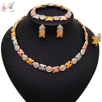 yulaili new design hot sale 18 gold x heart i love you jewelry sets for women charm crystal necklace earrigns bracelet ring