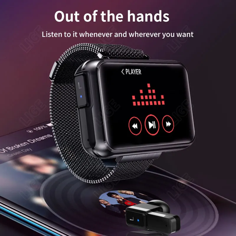 LIGE 2in1 TWS наушники Смарт-часы Для мужчин Беспроводная Bluetooth-гарнитура Smartwatch Call