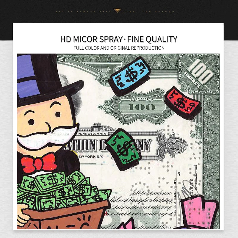 Alec Монополия богатый человек деньги Искусство Холст Живопись 100 $ наличные