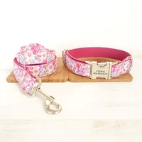 personalized pet collar customized nameplate id tag adjustable pink flower cat dog collars lead leash set