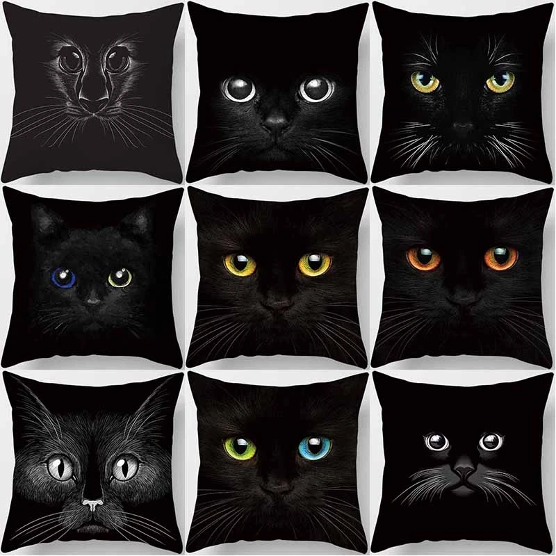 

Pillow Cases 45X45cm Black Cat Eyes Printing Square Linen Cushion Cover Sofa Decor Home Decoration Sofa Decorative Pillowcase