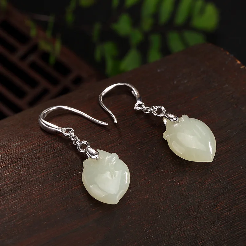 Женские серьги Джокер из чистого серебра 925 пробы с натуральным нефритом