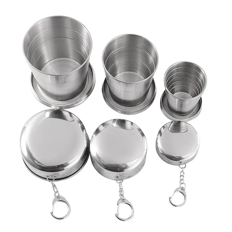 Складная чашка из нержавеющей стали с брелком портативная Выдвижная