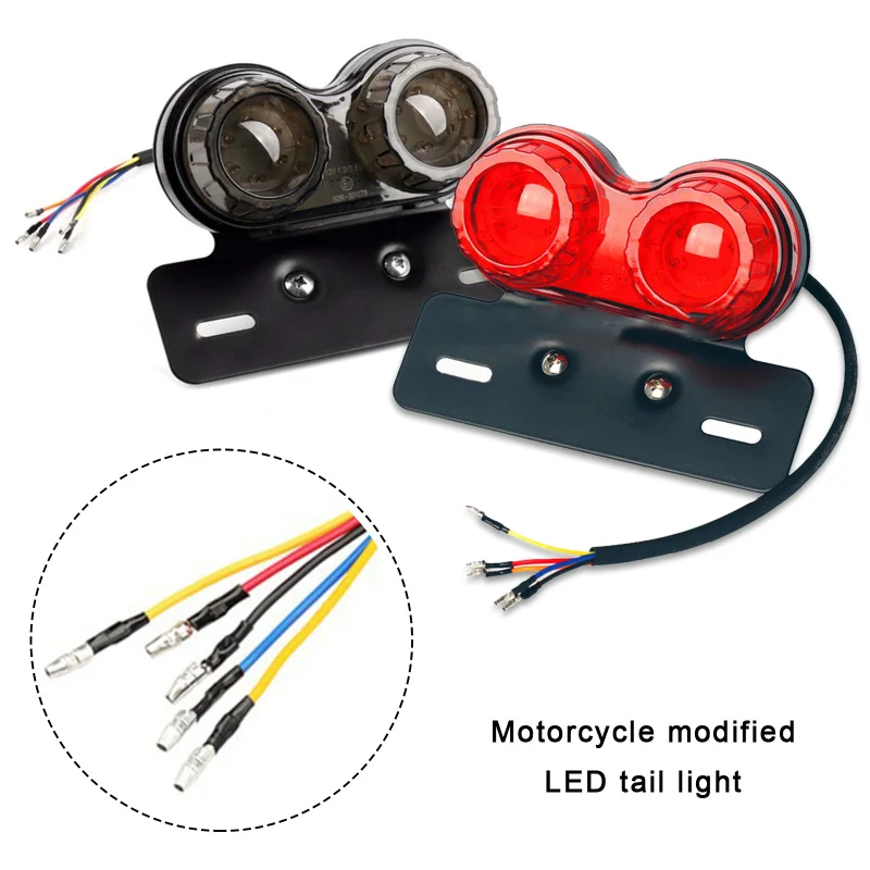 

12V Universal Motorcycle Signal Lights Twin Dual Motorbike Taillight Rear Lamp LED Integrated Tail Light Twin Light License Plat