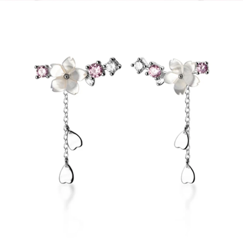 

LISM Hot Sell 925 sterling silver Fashion Flower Cherry Blossoms Design Lady Women Drop Earrings Jewelry Gift Drop Shipping
