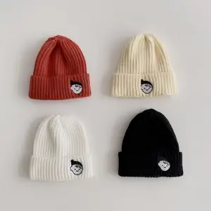 Зимние теплые шапочки для малышей; Детские шапки; Вязаные милые шапки для девочек и мальчиков; Повседневные однотонные шапки для девочек; Детские вязаные шапки