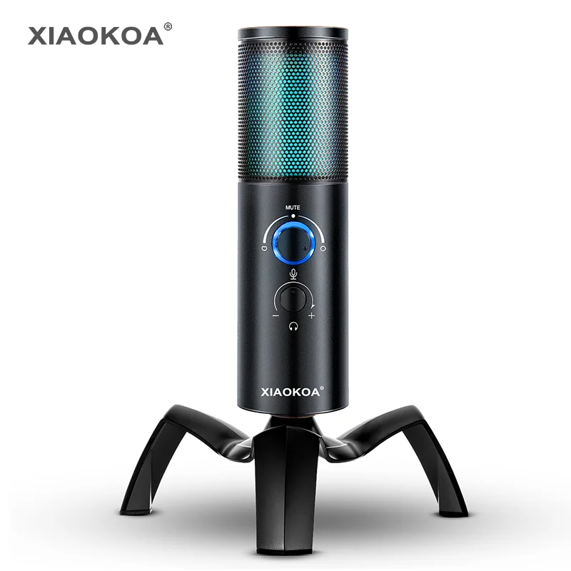 

XIAOKOA PC USB RGB Condenser Computer Microphone Gaming Cardioid Omni 7 Coclor for Karaoke Podcast YouTube Video Studio Recordin