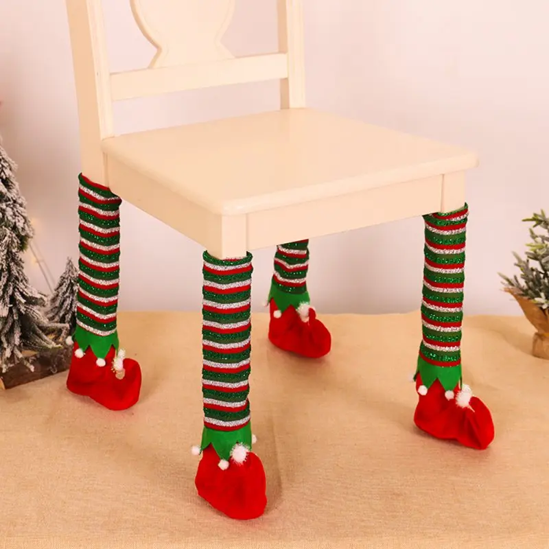 

4pcs Christmas Santa Table Chair Legs Decoration Cover Elasticity Elf Feet Sock Sleeve Cover Floor Protector Tables Leg Cover