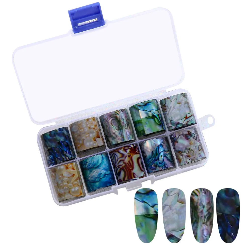 10 шт./партия очаровательные ногтей Фольга s наклейки лак металла Цвет Звездное