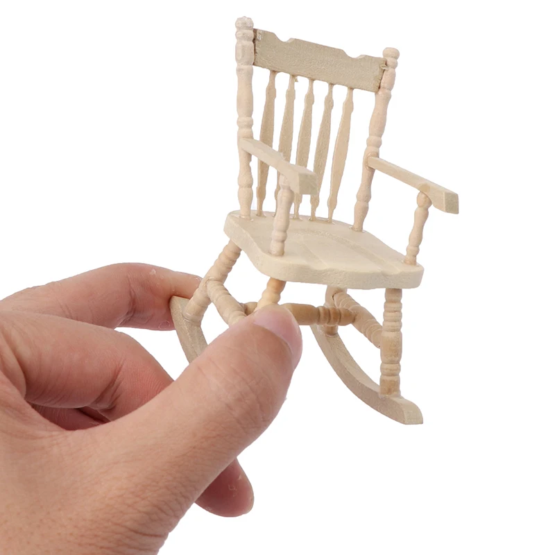 

1/12 Wooden Mini Dollhouse Rocking Chair Model Toy DIY Scenery Accessory For Dolls House Accessories