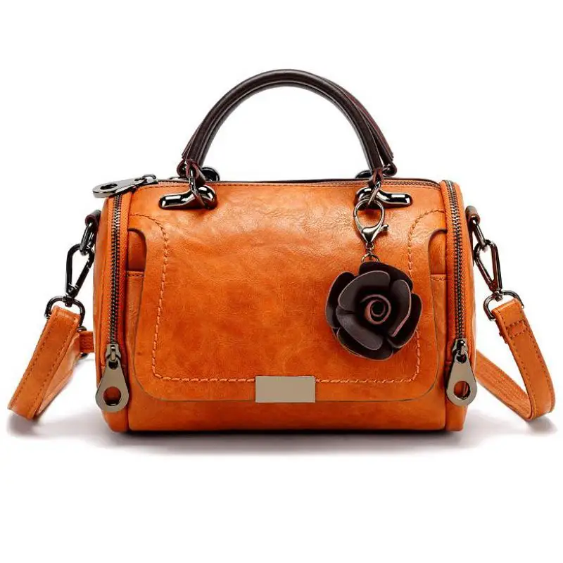 

Women Handbag Tote Genuine Leather Crossbody Bag Female Soft Leather Flower Pendent Fashion Lady Shoulder Bag Crossbody Pillow