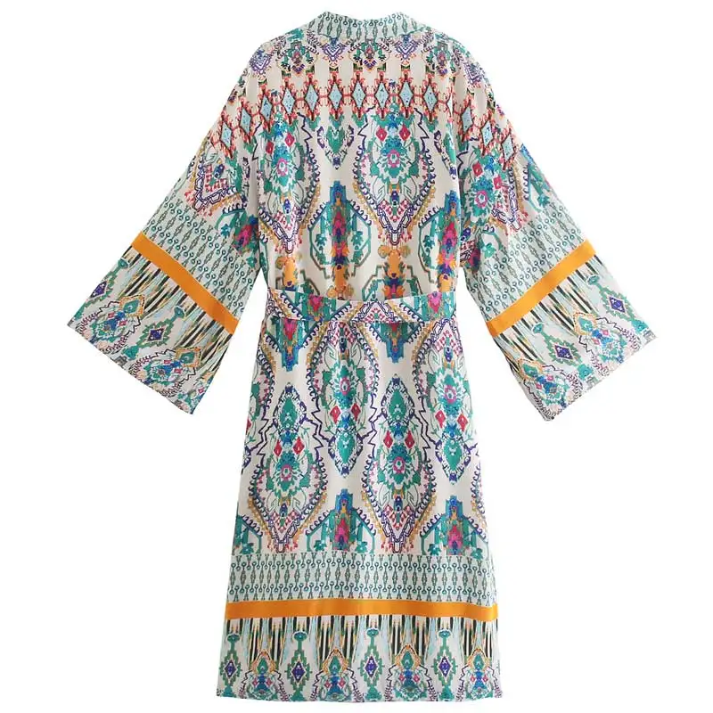 Блузка Женская Длинная с принтом карманы рукав-кимоно пляжный летний кардиган в