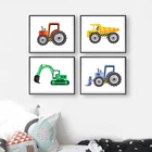 Подарок для мальчиков, картина на строительные транспортные средства, настенные картины, экскаватор, самосвал, бульдозер, трактор, холст, художественные принты, декор детской комнаты