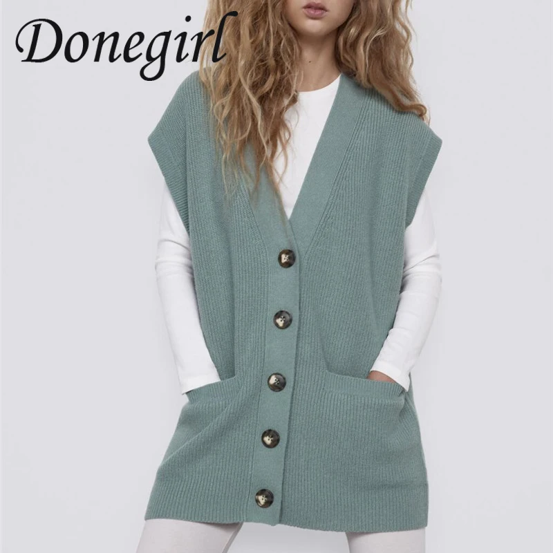 

2021 New Spring And Autumn Vest Vest V-neck Sleeveless Single-breasted Solid Color Knitted Cardigan Fashion Casual Loose Coat ZA