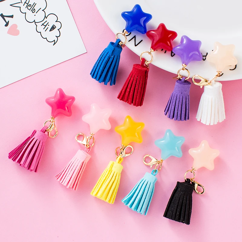 

5PCS/Lot DIY Candy Star Tassle Keychain Charms For Jewelry Making Bulk 9 Colors Women Keychains Accessories Charm Wholesale