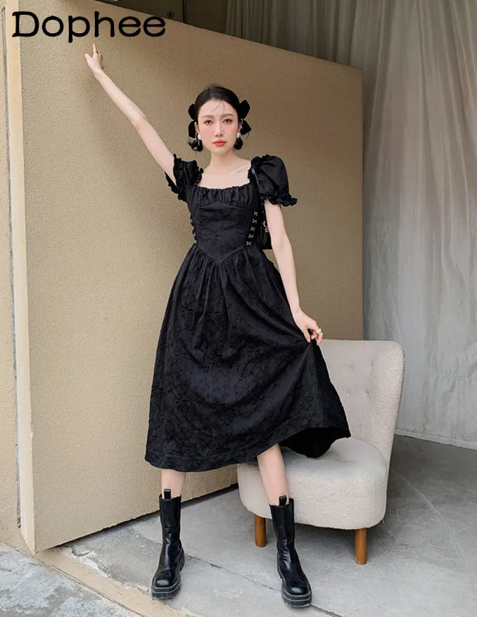 

Сладкий пляжный отдых платья для женщин в африканском стиле темперамент квадратный вырез короткий рукав Платье черного цвета, повседневны...