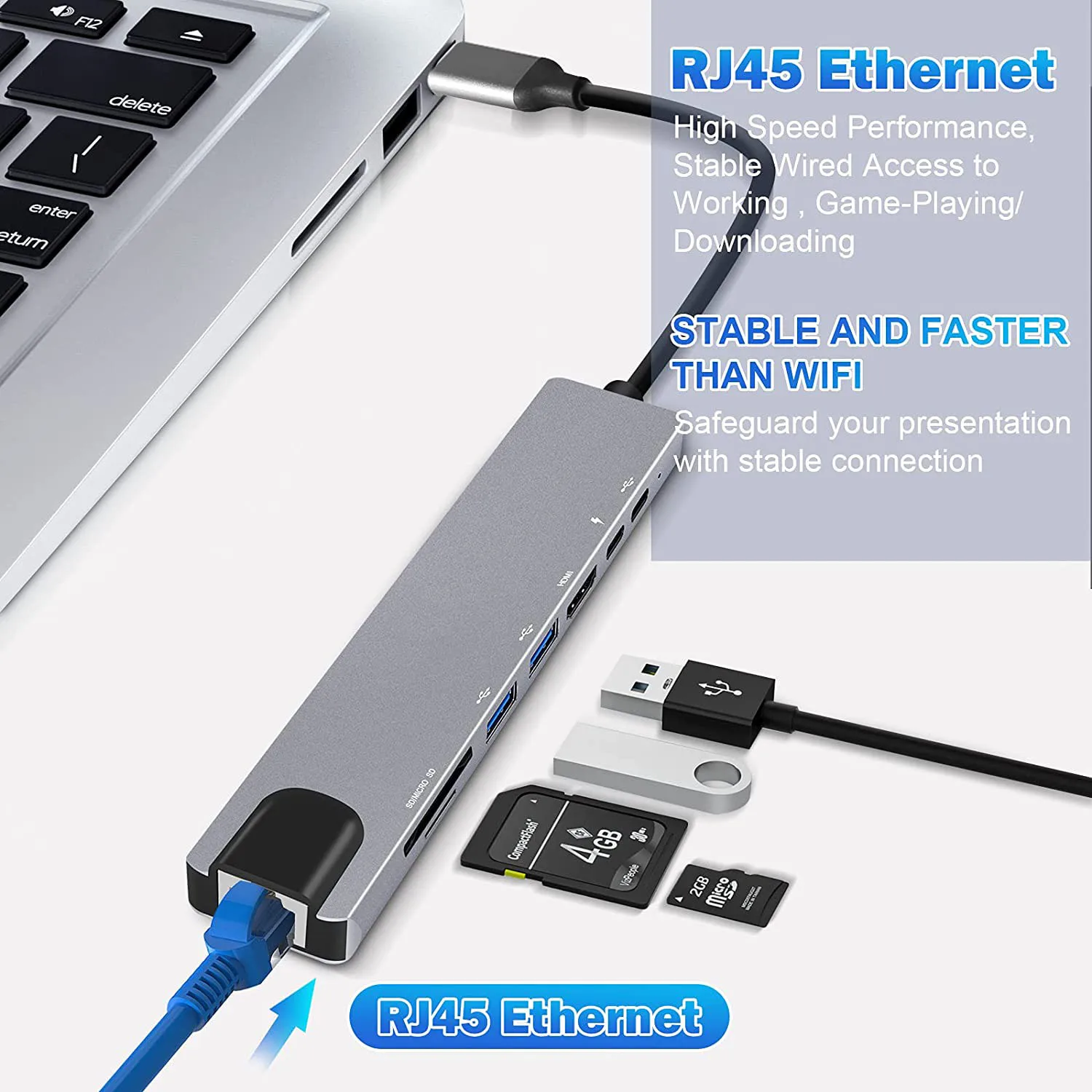USB-концентратор 8 в 1 USB Type-C 3 1-4K HDMI с кардридером RJ45 SD/TF быстрой зарядкой PD Thunderbolt