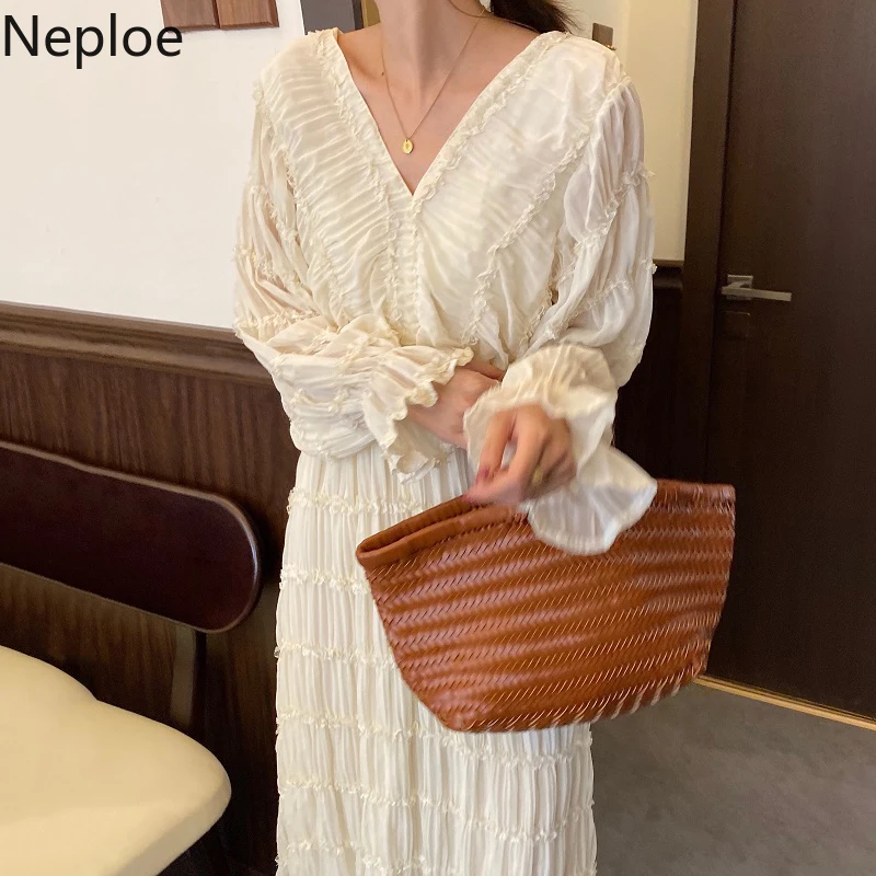 Женское платье в Корейском стиле Neploe с v образным вырезом открытой спиной