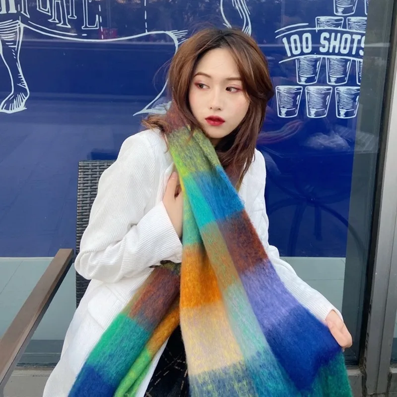 KENSHELLEY горячая Распродажа толстый клетчатый зимний шарф для взрослых с узором в