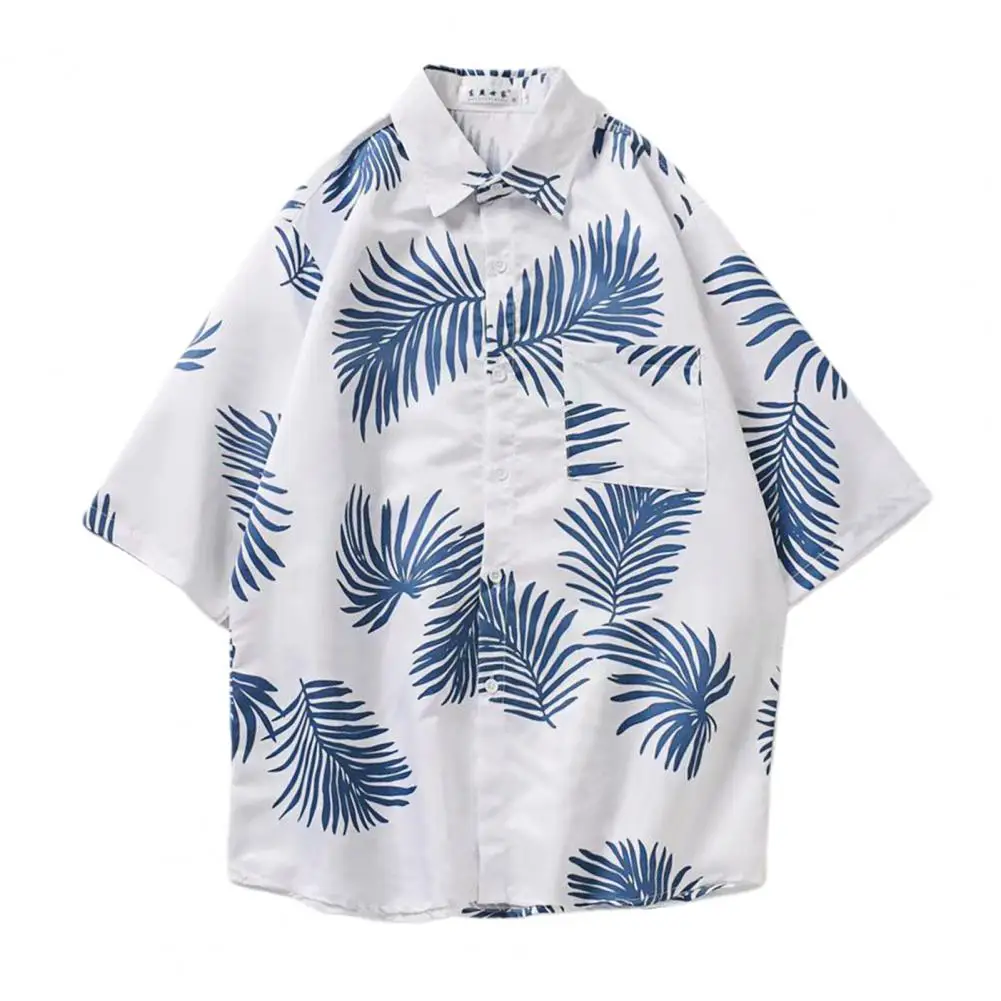 

Men Shirt 2021 Casual Single Breasted Half Sleeve Printed Hawaiian Summer Short Sleeve Top for Daily Used