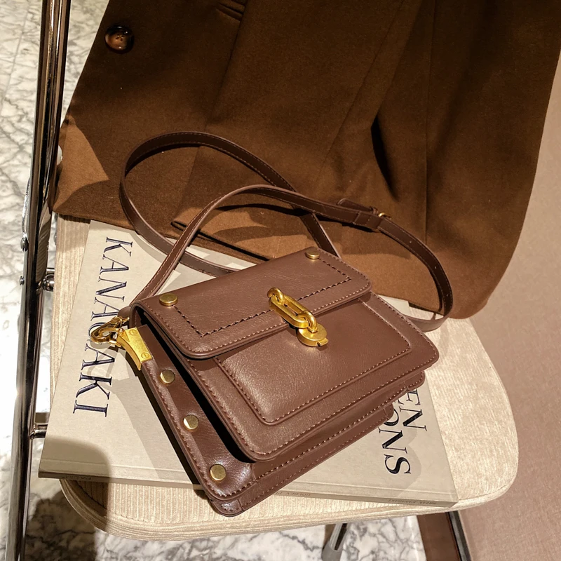 

Fashion Rivet Chain Lock Flap Shoulder Bag High Quality Solid PU Leather Women Cross Body Bag Fashion Female Hand Bags sac femme