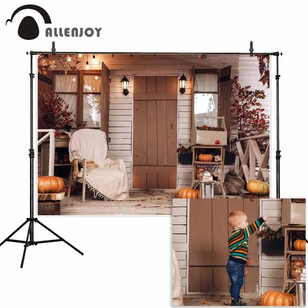 Allenjoy осенний фон для фотосъемки Тыква перед дверью Клен деревянная дверь