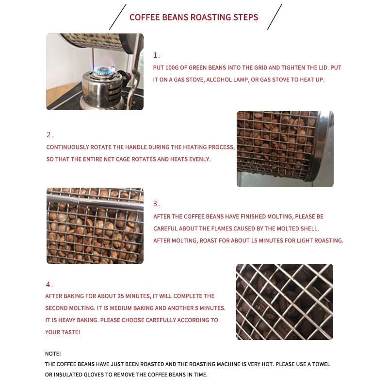 

Hand Crank Coffee Bean Roaster Household Manual Coffee Bean Roaster DIY Small Stainless Steel Roller Beans Roaster