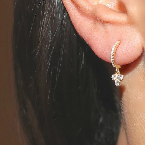 Милые серьги-подвески с тремя камнями в горошек позолоченные серьги Vermeil 925 пробы