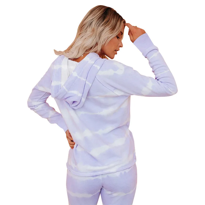 

Two Piece Set Tracksuit Women Tie Dye Printed Hooded Pullover Top And Pants Leisure Suit Female Homewear Casual Autumn Outfits