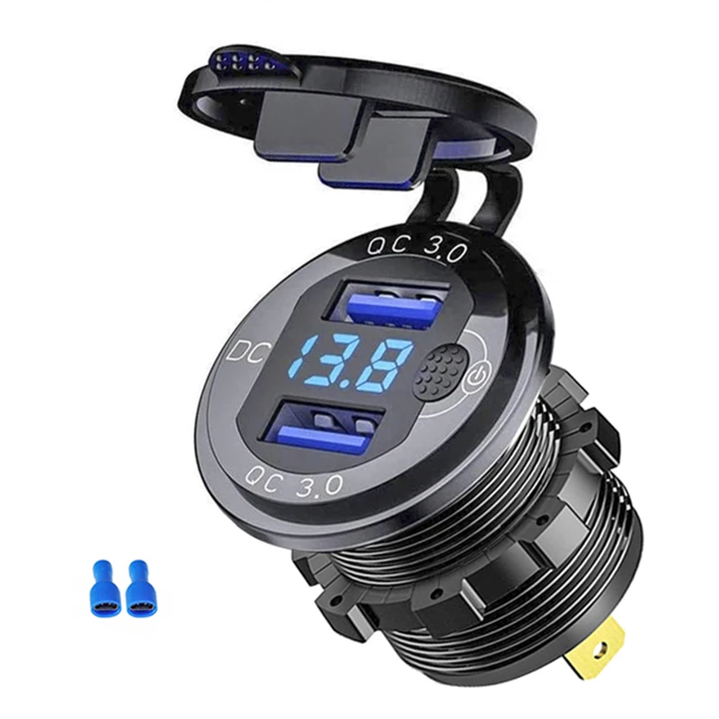 Quick Charge 3.0 36W Car Dual USB Charger QC3.0 Aluminiun Waterproof with Voltmeter Switch for 12V/24V Motorcycle Boat Marine RV |