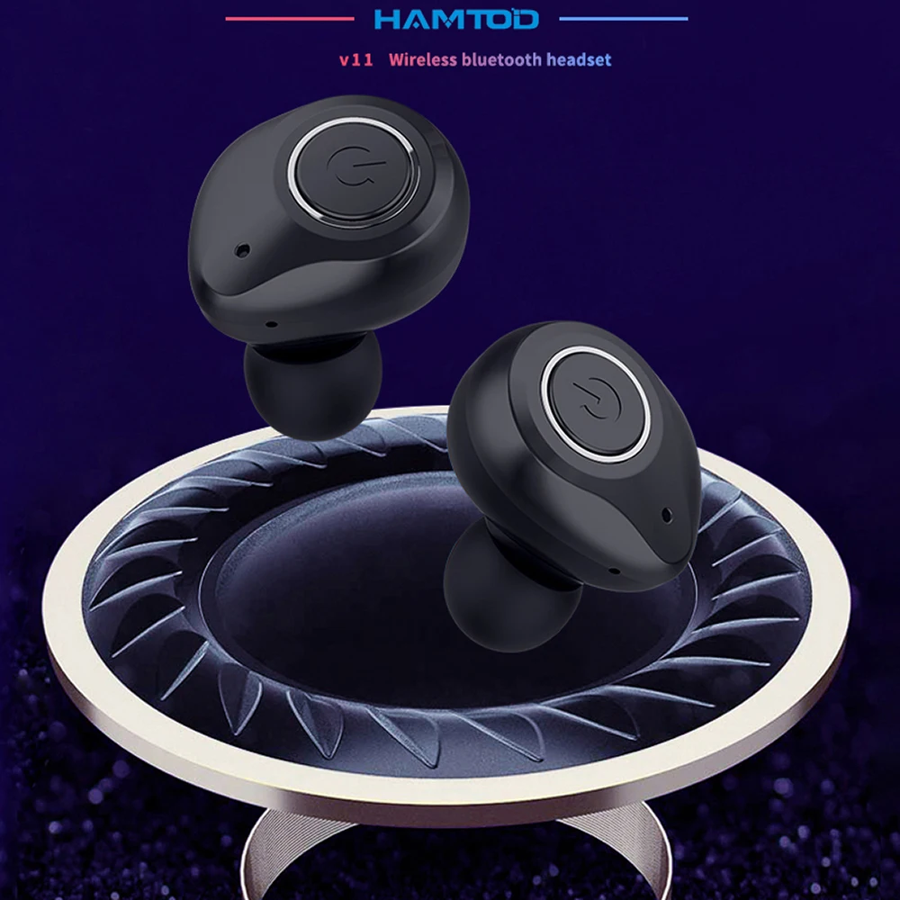 HAMTOD TWS V11 bluetooth 5 0 беспроводные наушники гарнитура спортивные с микрофоном для iPhone