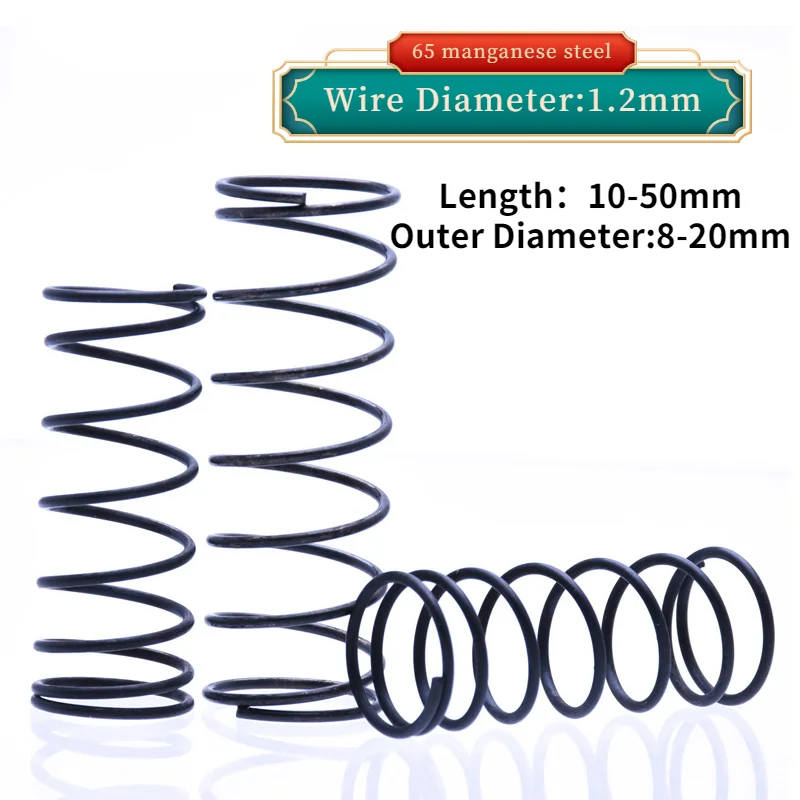 

10 шт. Диаметр проволоки: 1,2 мм 65 компрессионная пружина давления Y-образная сжатая пружина Внешний диаметр: 8-20 мм Длина: 10-50 мм