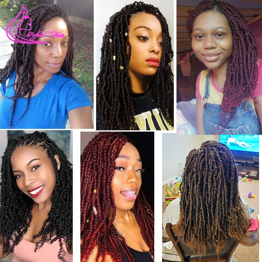 Refined14inch Spring Passion Twist Crochet Braids Ombre Brown Burgundy Synthetic Small Bomb Braiding Hair Extensions 24 roots/pc images - 6